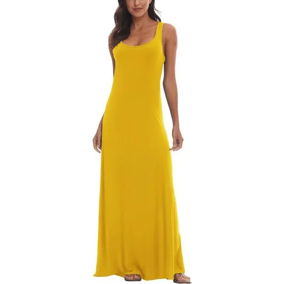 Dresses | Womens Scoop Neck Solid Sleeveless Summer Beach Tank Top Casual Maxi  Dress | Poshmark